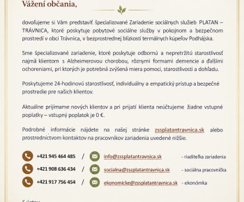 Aktuality / Zariadenie sociálnych služieb Platan Trávnica - foto