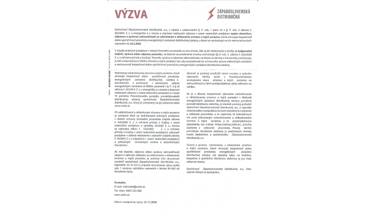 Výzva na odstránenie a okliesnenie stromov